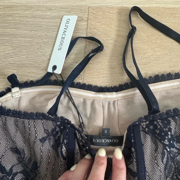 Navy Lace Corset Bralette with Adjustable Straps and Boning - Picture 4 of 5